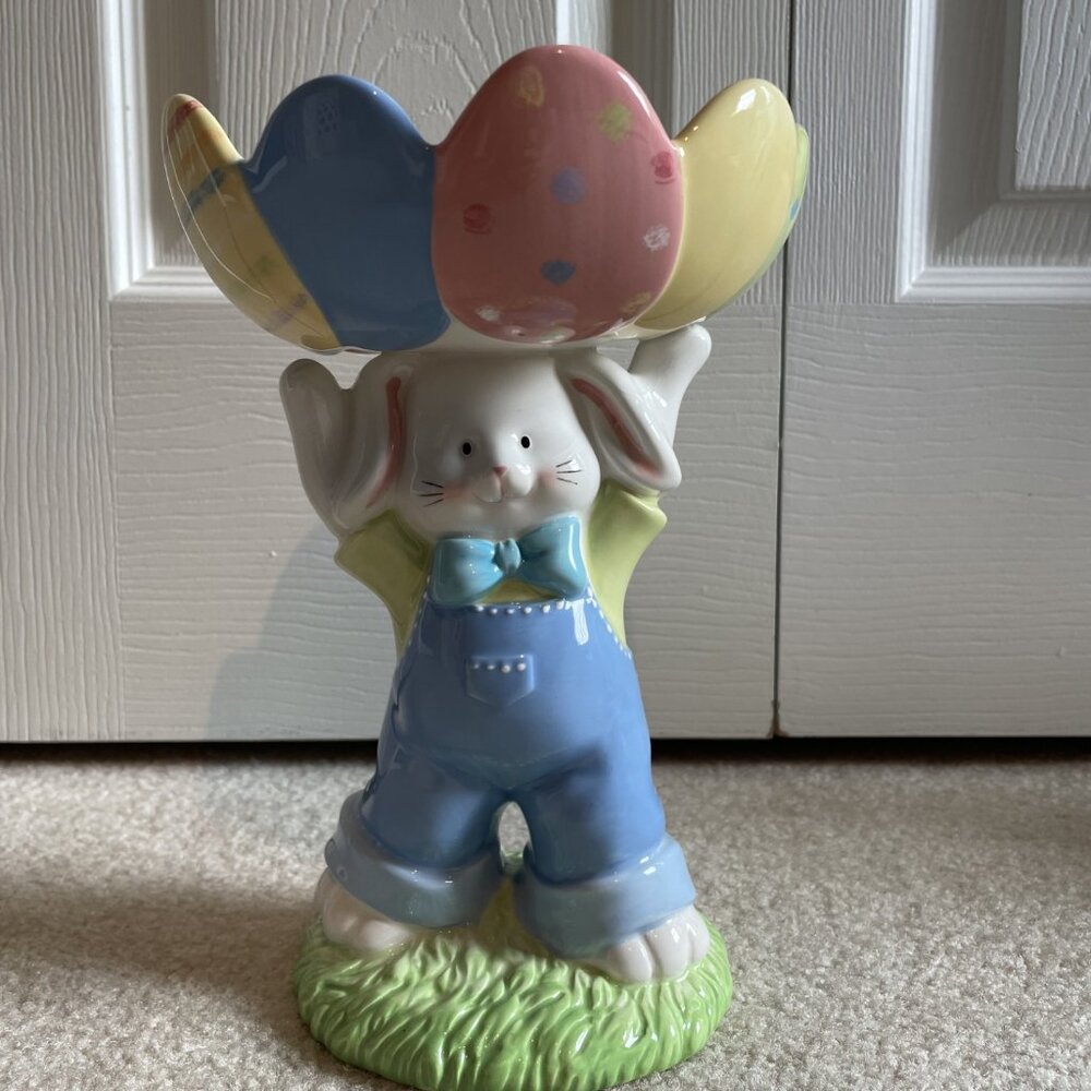 Blossoms & Blooms Easter Bunny Candy Dish, Ceramic, 9" X 6" Decoration Spring